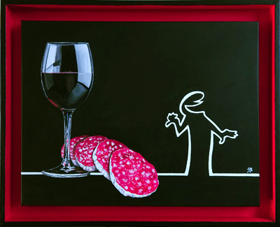 la linea, saucisson et vin rouge