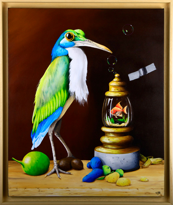 oisouille et le poisson rouge, huile sur toile, artiste toulousain