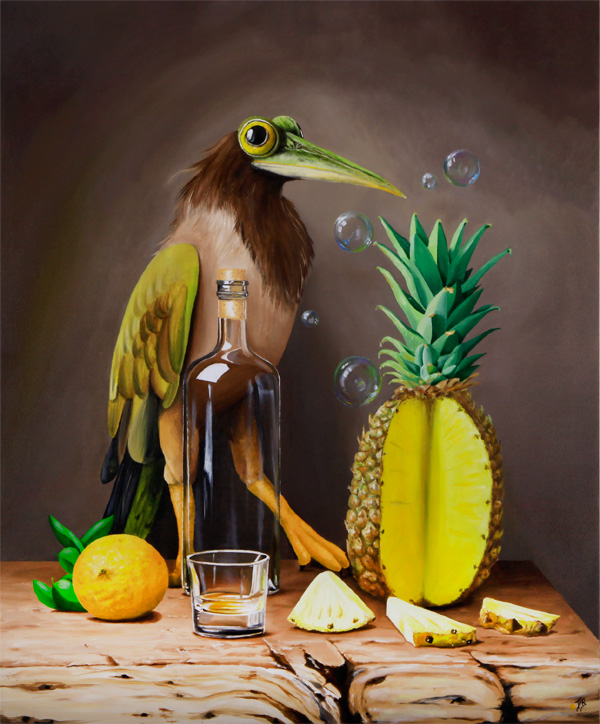l'oisouille, quand tu as tout bu. huile sur toile, artiste peintre toulouse width=