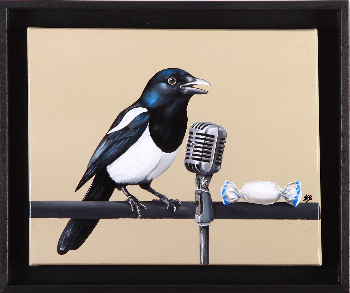 huile sur toile, la pie qui chante, Funny Art