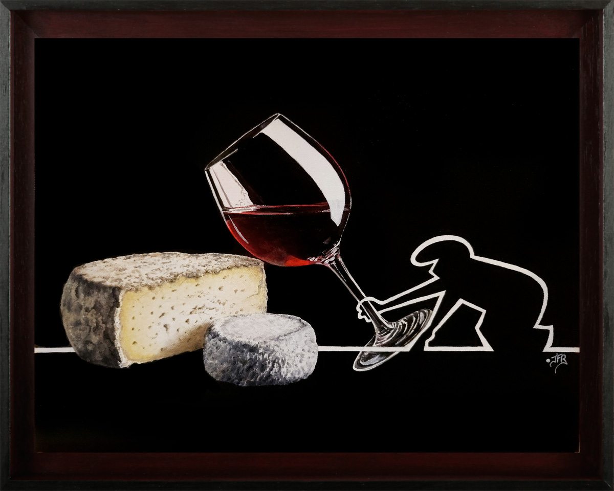 huitres-fromage et medoc huile sur toile, jean-françois rousselot
