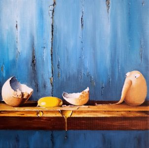 Huile sur toile, Jean-François Rousselot, le drame v2 (série les oeufs trompette)