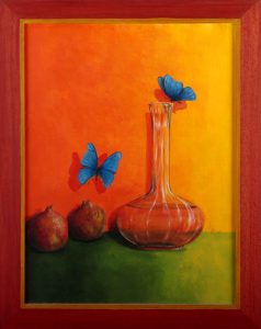 Acrylique sur papier, JF Rousselot, papillon bleu