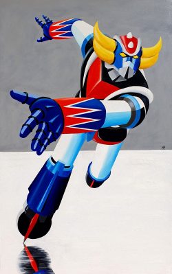 Huile sur toile, Jean-François Rousselot, goldorak patinage