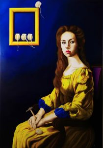 huile sur toile Toulouse, Jean-François rousselot, t'as de beaux oeufs tu sais, série oeuf trompette